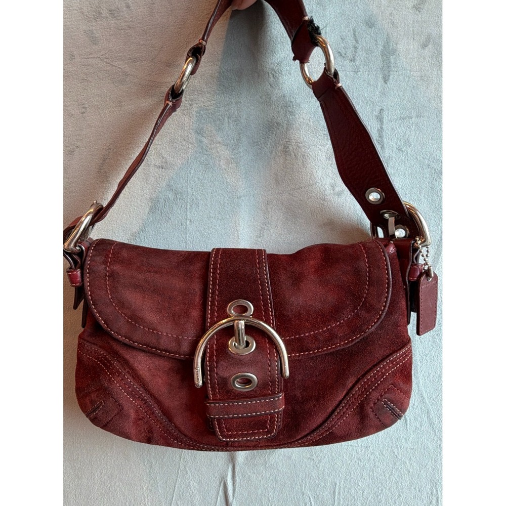 Coach Soho Buckle Flap Bag Women Small Burgundy Suede Y2K Indie Sleaze 10189